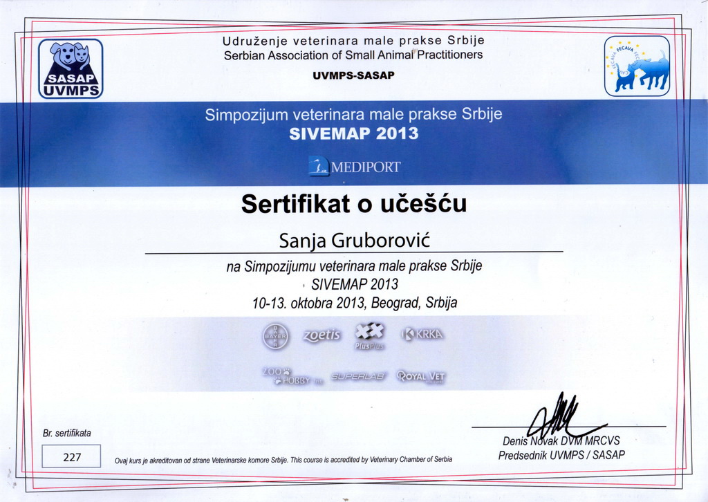 (10.-13.10.2013. РС, Београд) X Симпозијум ветеринара мале праксе Србије – СИВЕМАП 2013